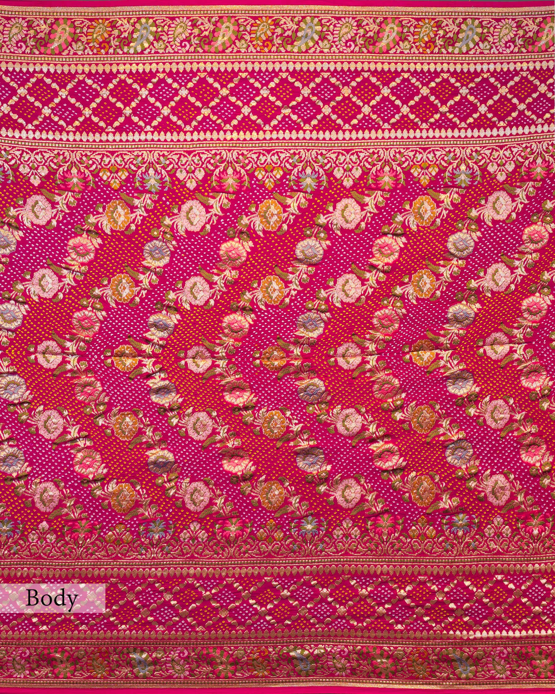 RANI PINK TINCHOI MEENAKARI BANDHEJ BANARASI HANDWOVEN GEORGETTE SAREE