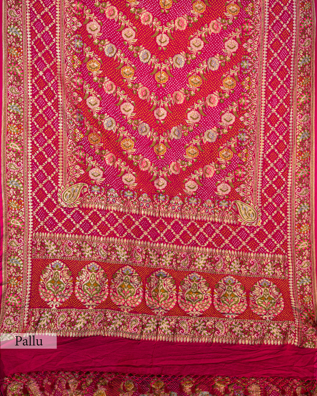 RANI PINK TINCHOI MEENAKARI BANDHEJ BANARASI HANDWOVEN GEORGETTE SAREE