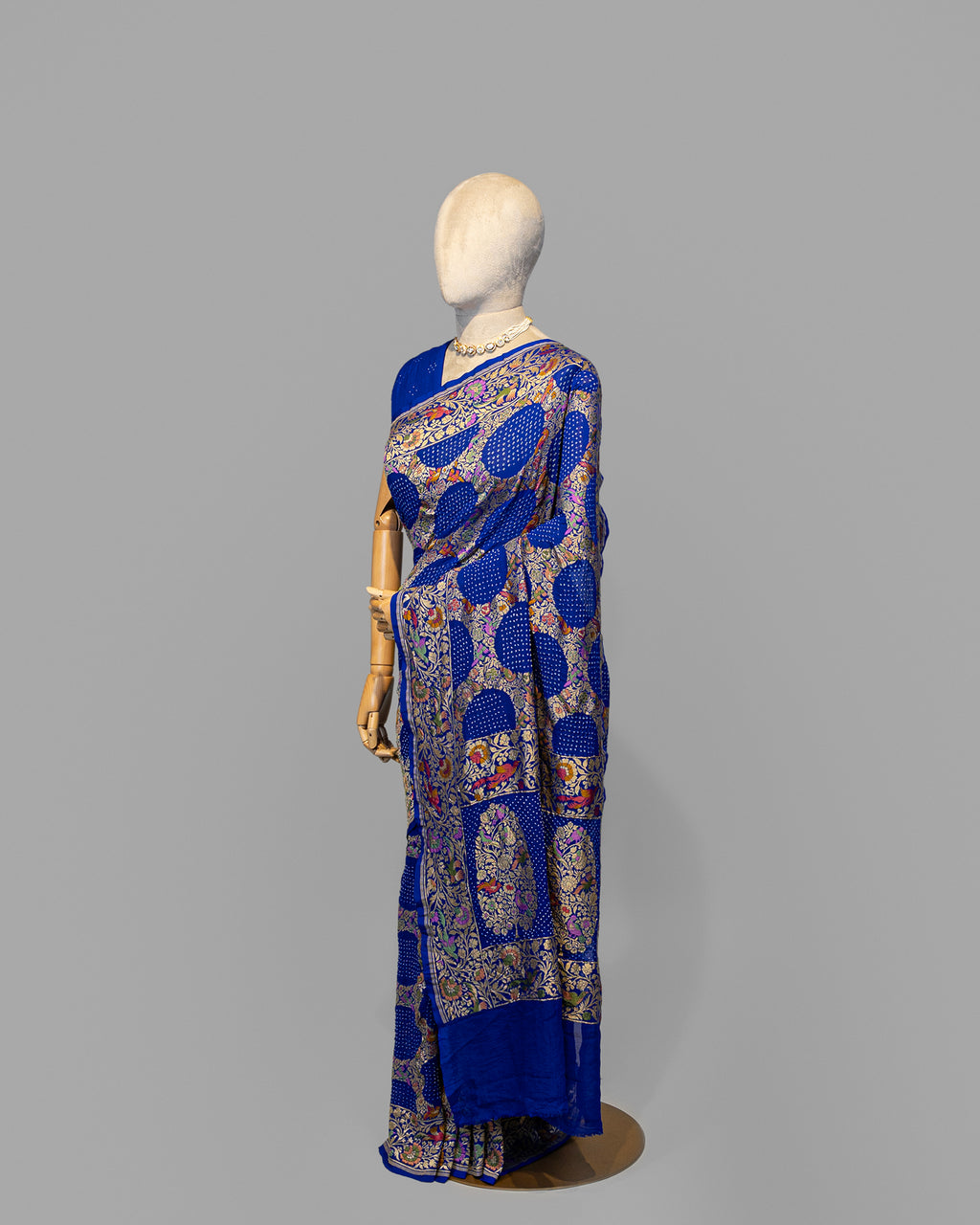 ROYAL BLUE MEENAKARI BANDHEJ BANARASI HANDWOVEN GEORGETTE SAREE
