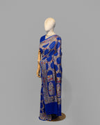 ROYAL BLUE MEENAKARI BANDHEJ BANARASI HANDWOVEN GEORGETTE SAREE