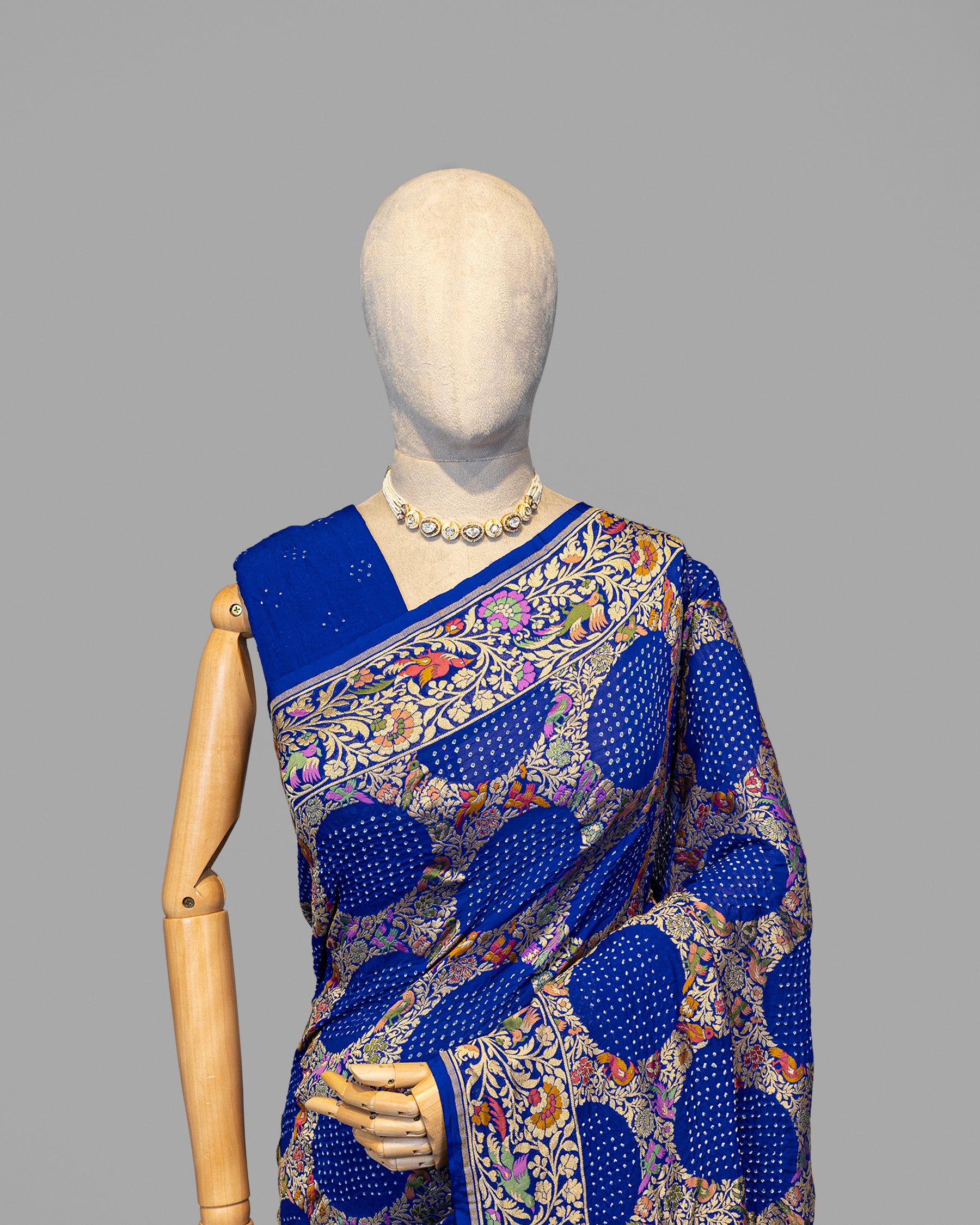 ROYAL BLUE MEENAKARI BANDHEJ BANARASI HANDWOVEN GEORGETTE SAREE