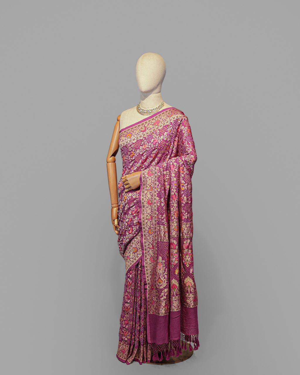 DUSTY MAUVE MEENAKARI BANDHEJ BANARASI HANDWOVEN GEORGETTE SAREE