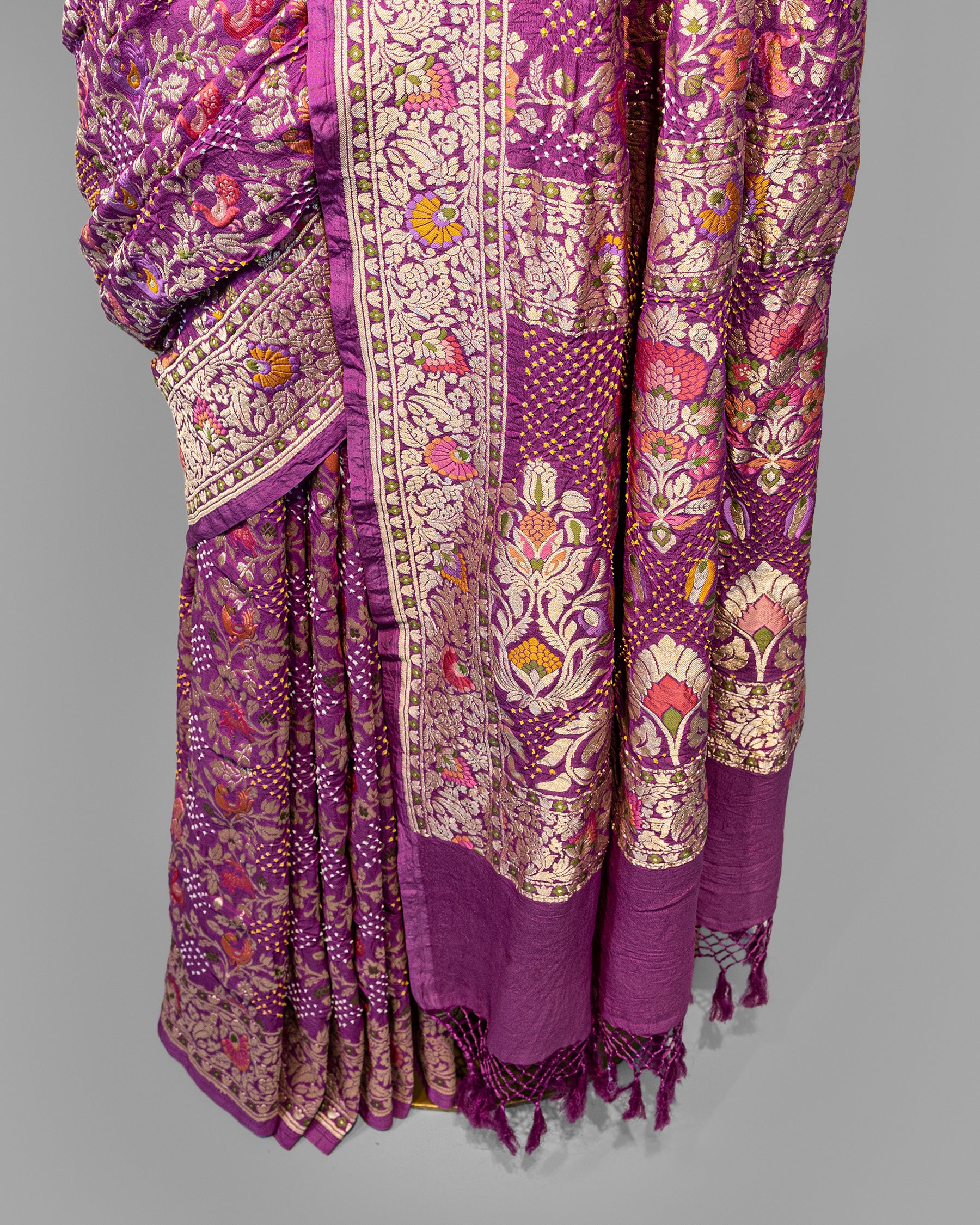 DUSTY MAUVE MEENAKARI BANDHEJ BANARASI HANDWOVEN GEORGETTE SAREE