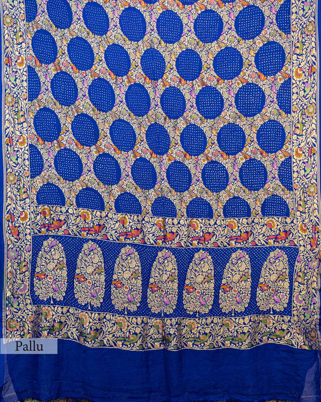 ROYAL BLUE MEENAKARI BANDHEJ BANARASI HANDWOVEN GEORGETTE SAREE
