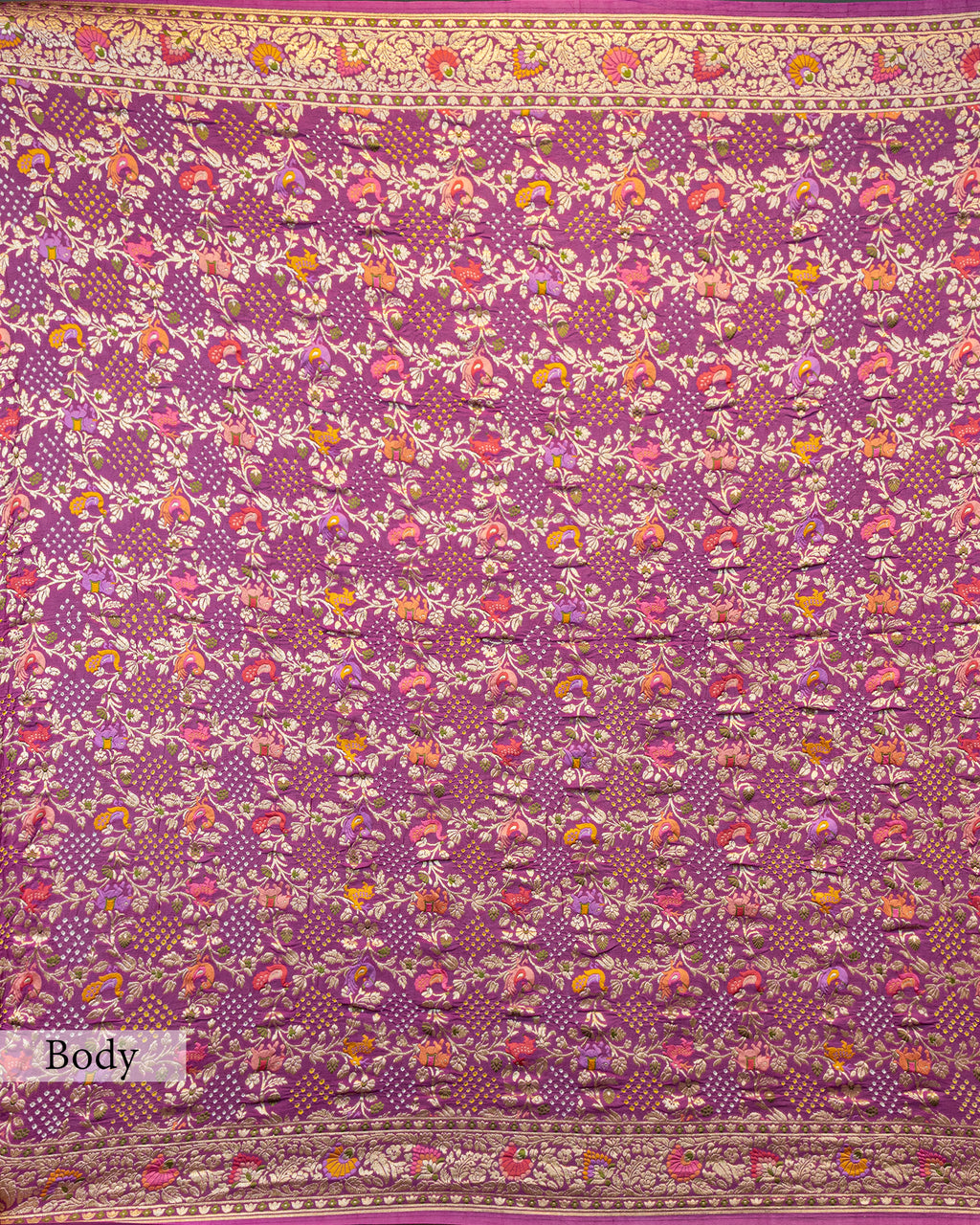 DUSTY MAUVE MEENAKARI BANDHEJ BANARASI HANDWOVEN GEORGETTE SAREE