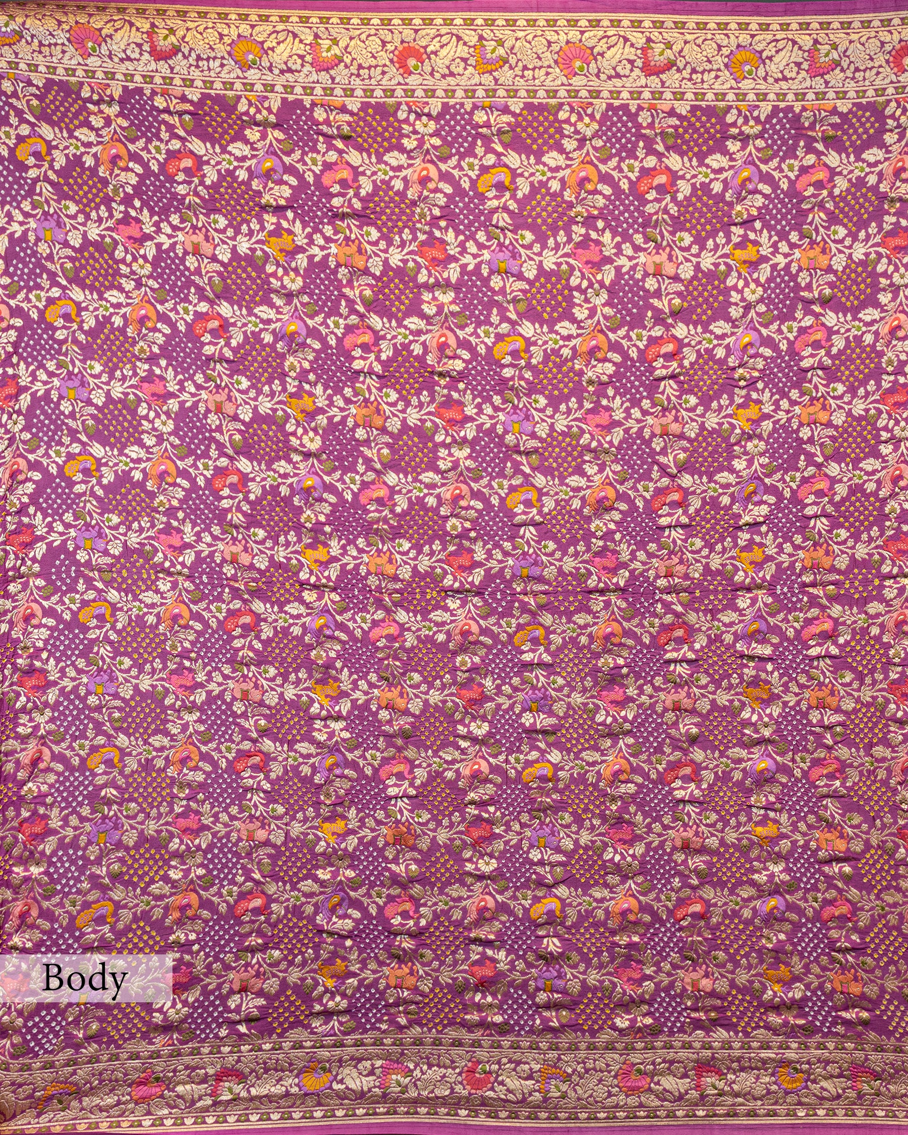 DUSTY MAUVE MEENAKARI BANDHEJ BANARASI HANDWOVEN GEORGETTE SAREE
