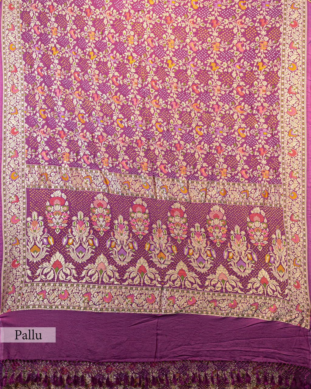 DUSTY MAUVE MEENAKARI BANDHEJ BANARASI HANDWOVEN GEORGETTE SAREE