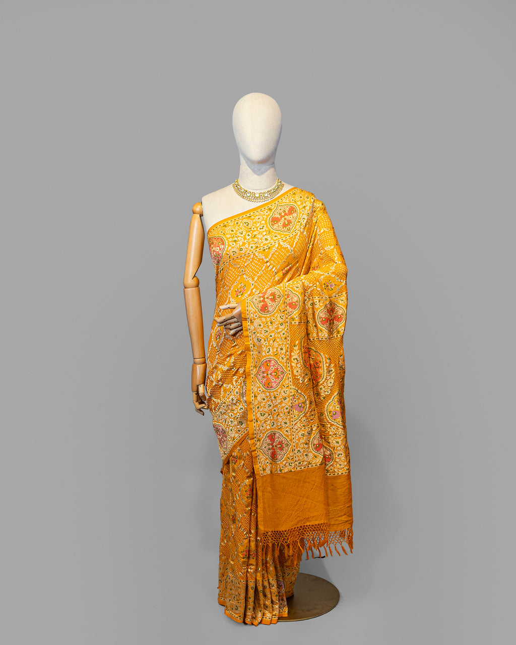 MUSTARD MEENAKARI BANDHEJ BANARASI HANDWOVEN GEORGETTE SAREE
