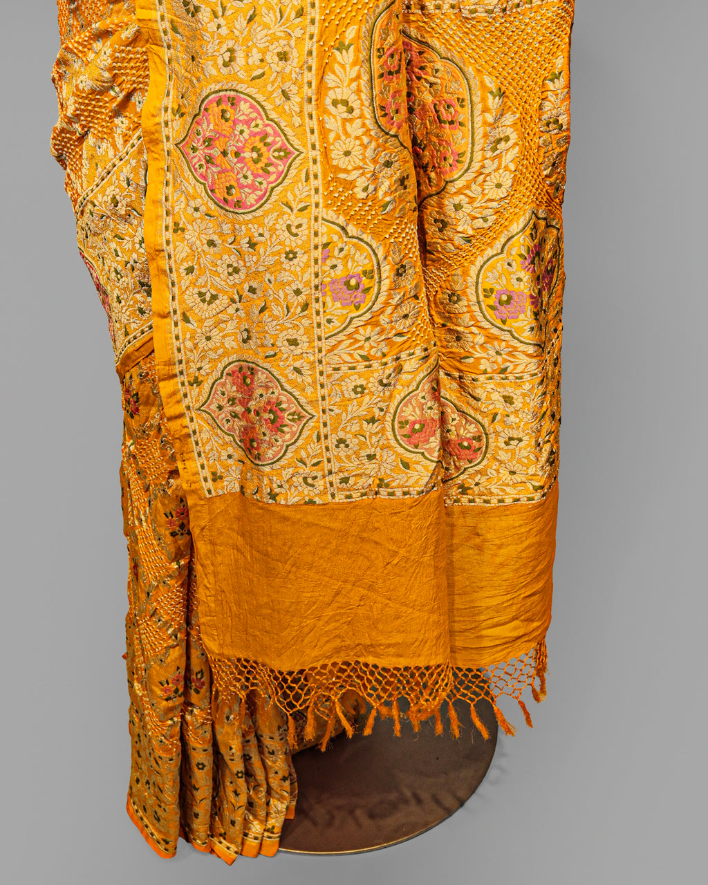 MUSTARD MEENAKARI BANDHEJ BANARASI HANDWOVEN GEORGETTE SAREE