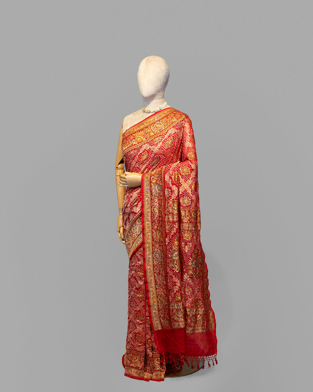 RED MEENAKARI BANDHEJ BANARASI HANDWOVEN GEORGETTE SAREE