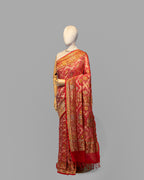 RED MEENAKARI BANDHEJ BANARASI HANDWOVEN GEORGETTE SAREE