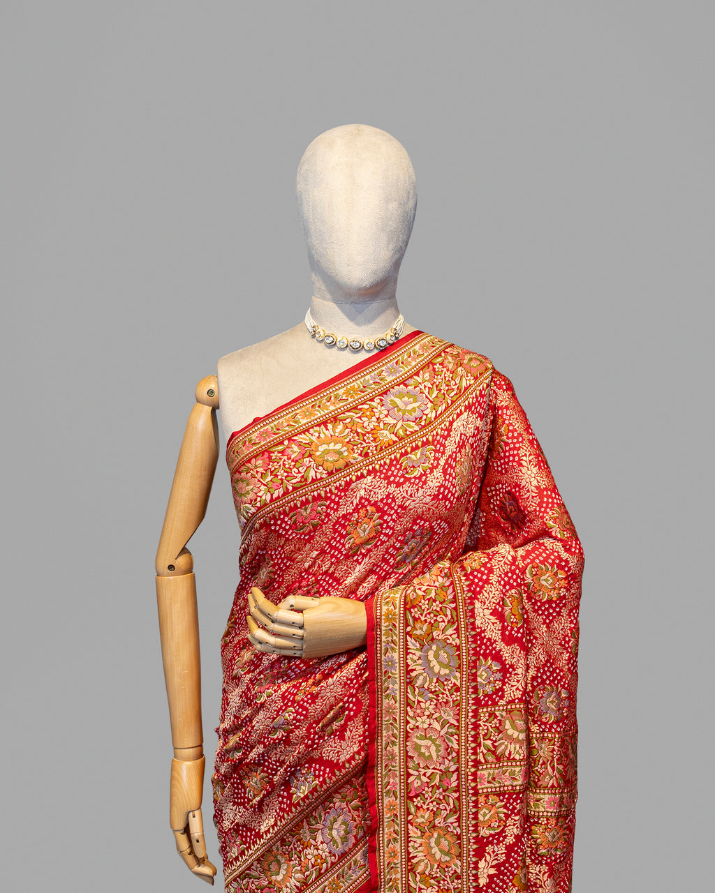 RED MEENAKARI BANDHEJ BANARASI HANDWOVEN GEORGETTE SAREE