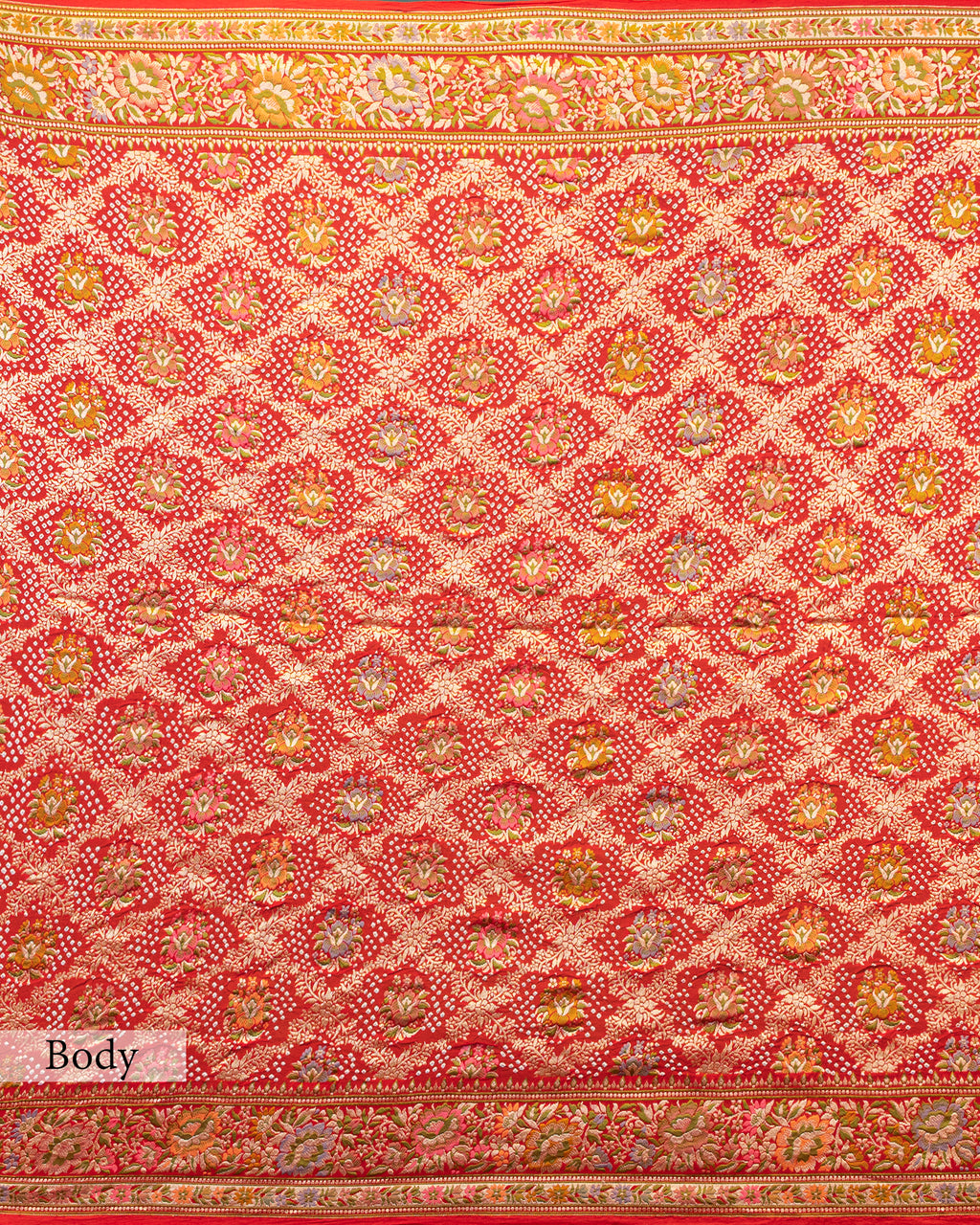 RED MEENAKARI BANDHEJ BANARASI HANDWOVEN GEORGETTE SAREE