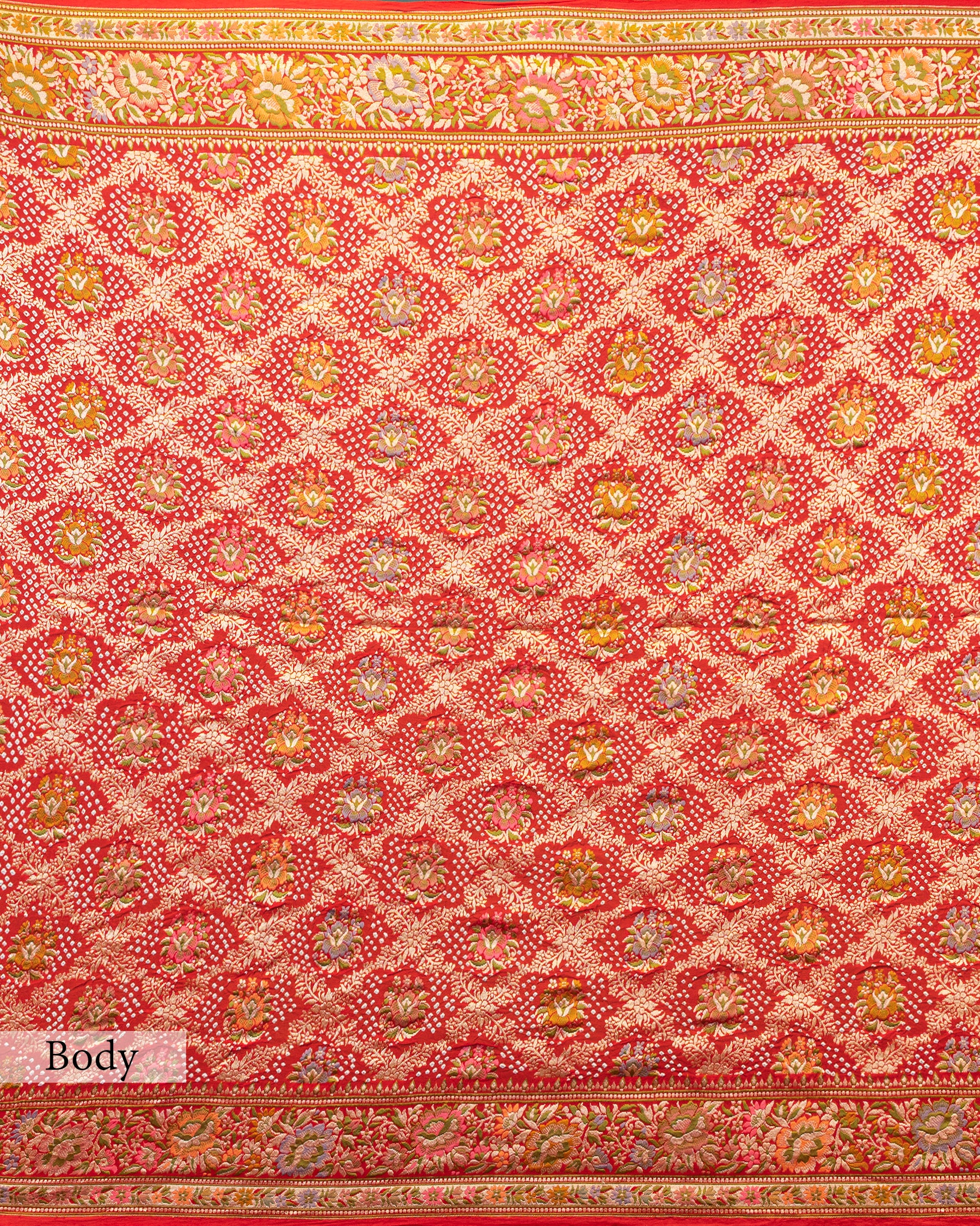 RED MEENAKARI BANDHEJ BANARASI HANDWOVEN GEORGETTE SAREE