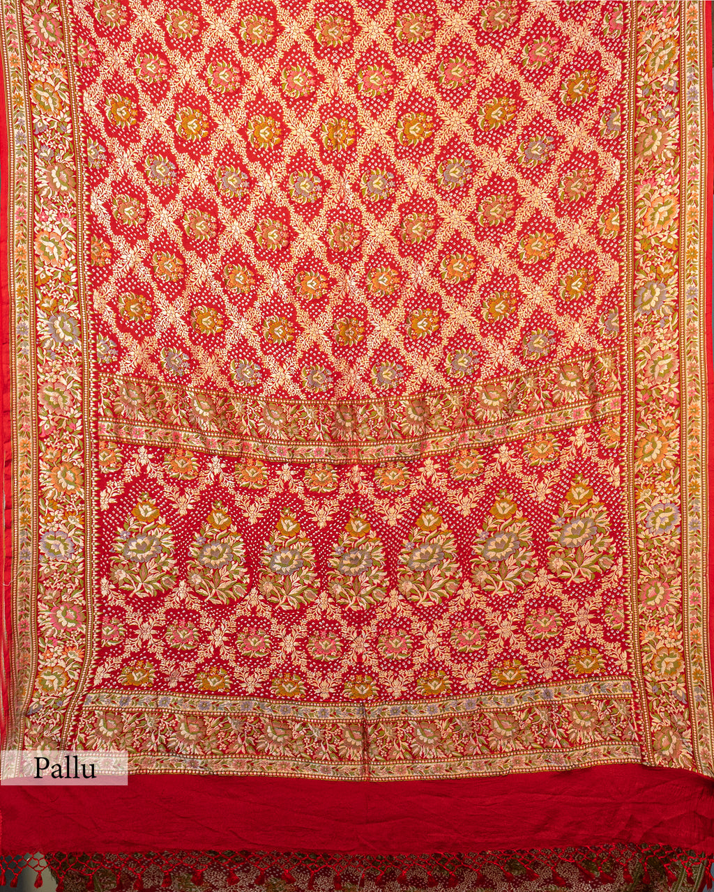 RED MEENAKARI BANDHEJ BANARASI HANDWOVEN GEORGETTE SAREE