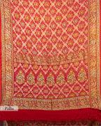 RED MEENAKARI BANDHEJ BANARASI HANDWOVEN GEORGETTE SAREE