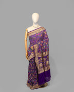PURPLE SHIKARGAH BANDHEJ BANARASI HANDWOVEN GEORGETTE SAREE