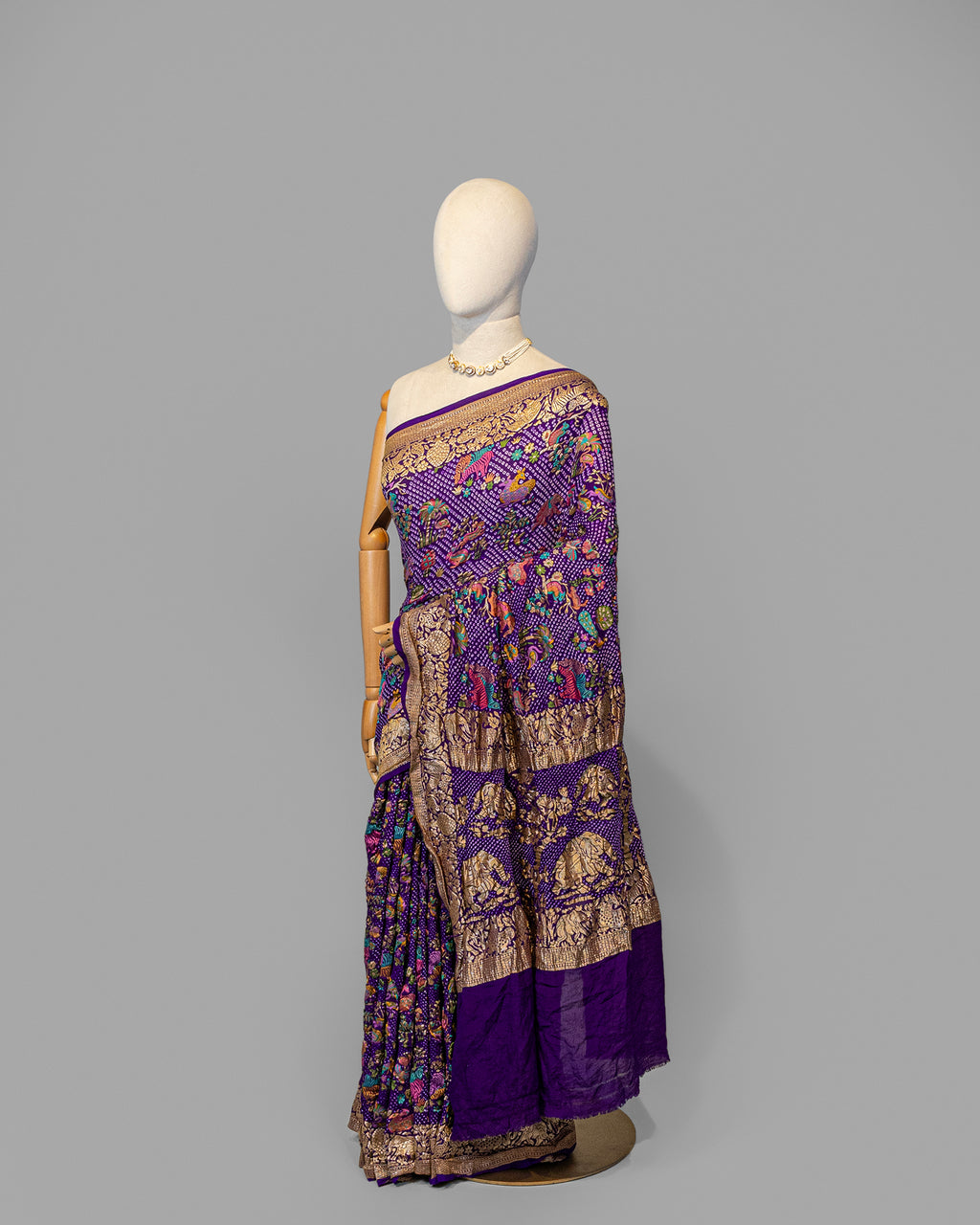 PURPLE SHIKARGAH BANDHEJ BANARASI HANDWOVEN GEORGETTE SAREE
