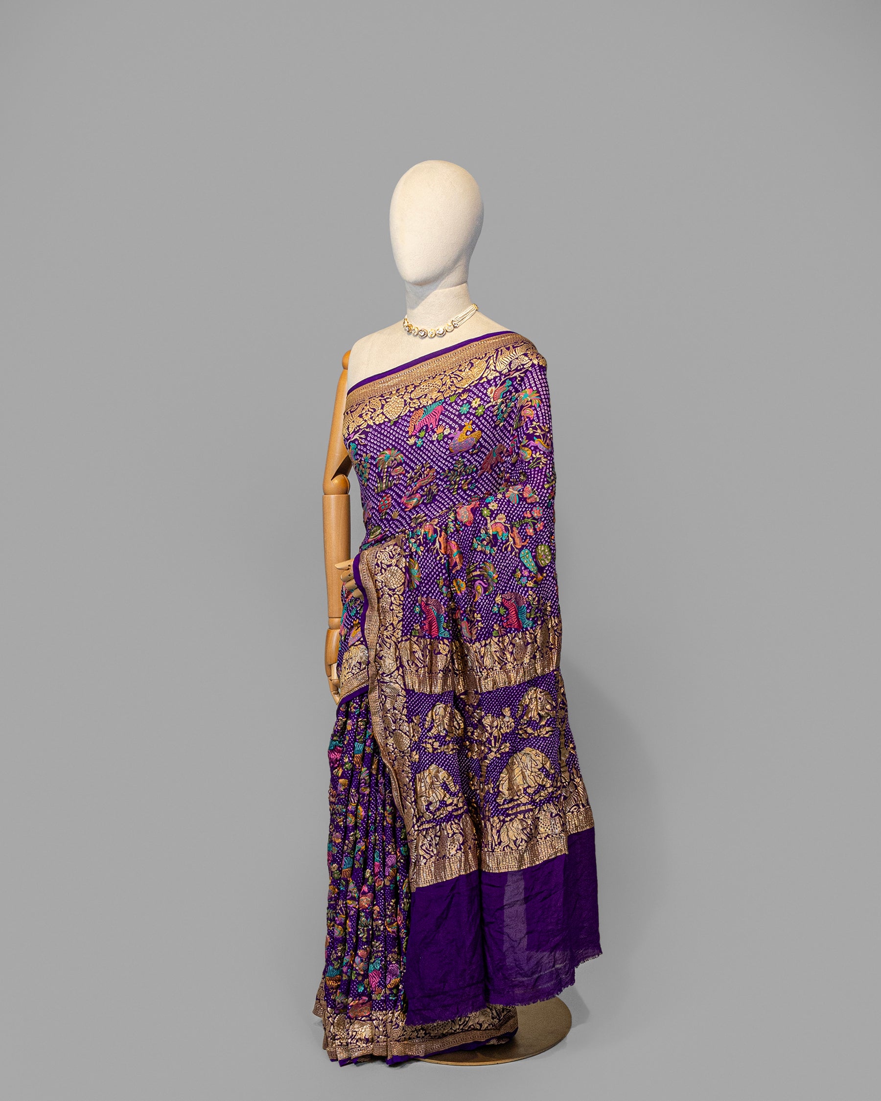 PURPLE SHIKARGAH BANDHEJ BANARASI HANDWOVEN GEORGETTE SAREE