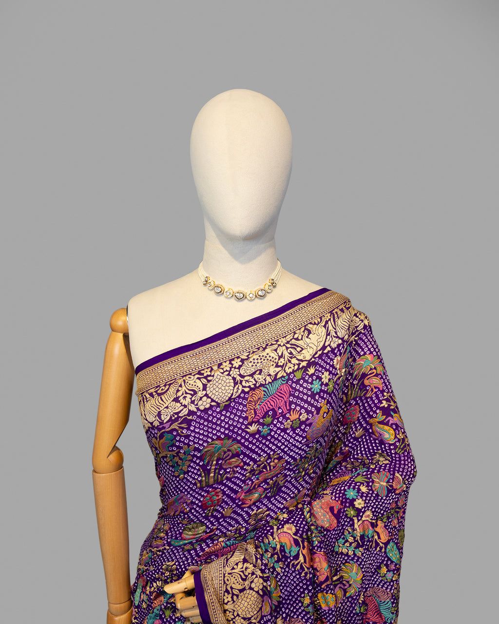 PURPLE SHIKARGAH BANDHEJ BANARASI HANDWOVEN GEORGETTE SAREE