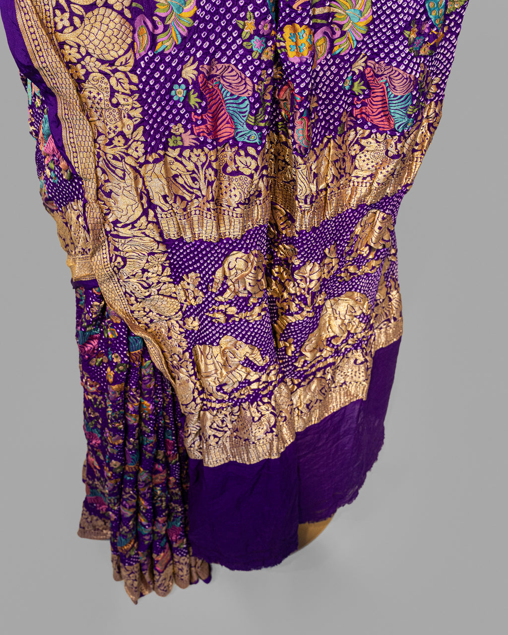 PURPLE SHIKARGAH BANDHEJ BANARASI HANDWOVEN GEORGETTE SAREE
