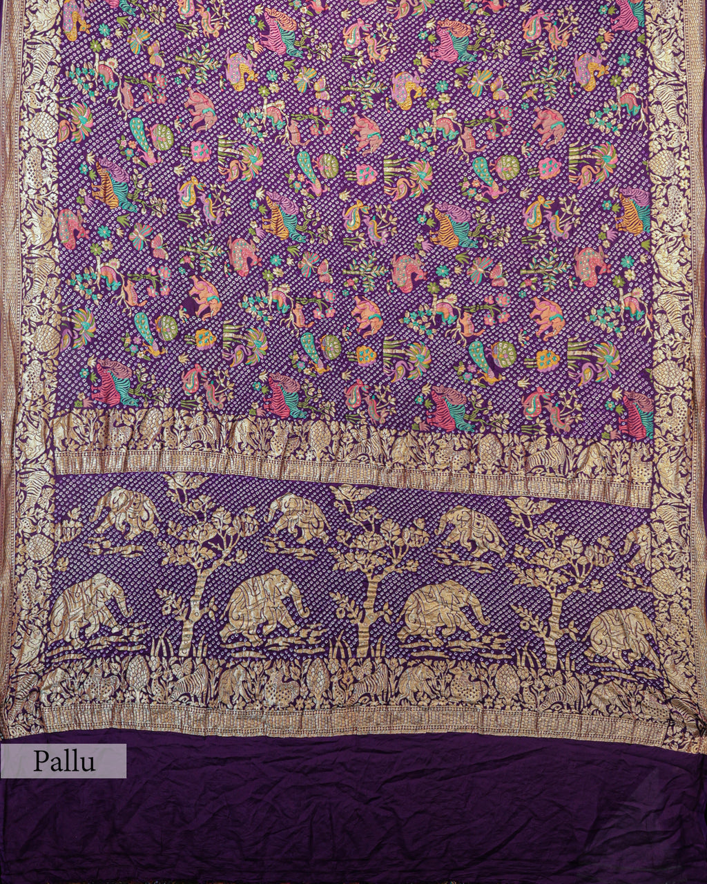 PURPLE SHIKARGAH BANDHEJ BANARASI HANDWOVEN GEORGETTE SAREE
