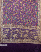 PURPLE SHIKARGAH BANDHEJ BANARASI HANDWOVEN GEORGETTE SAREE