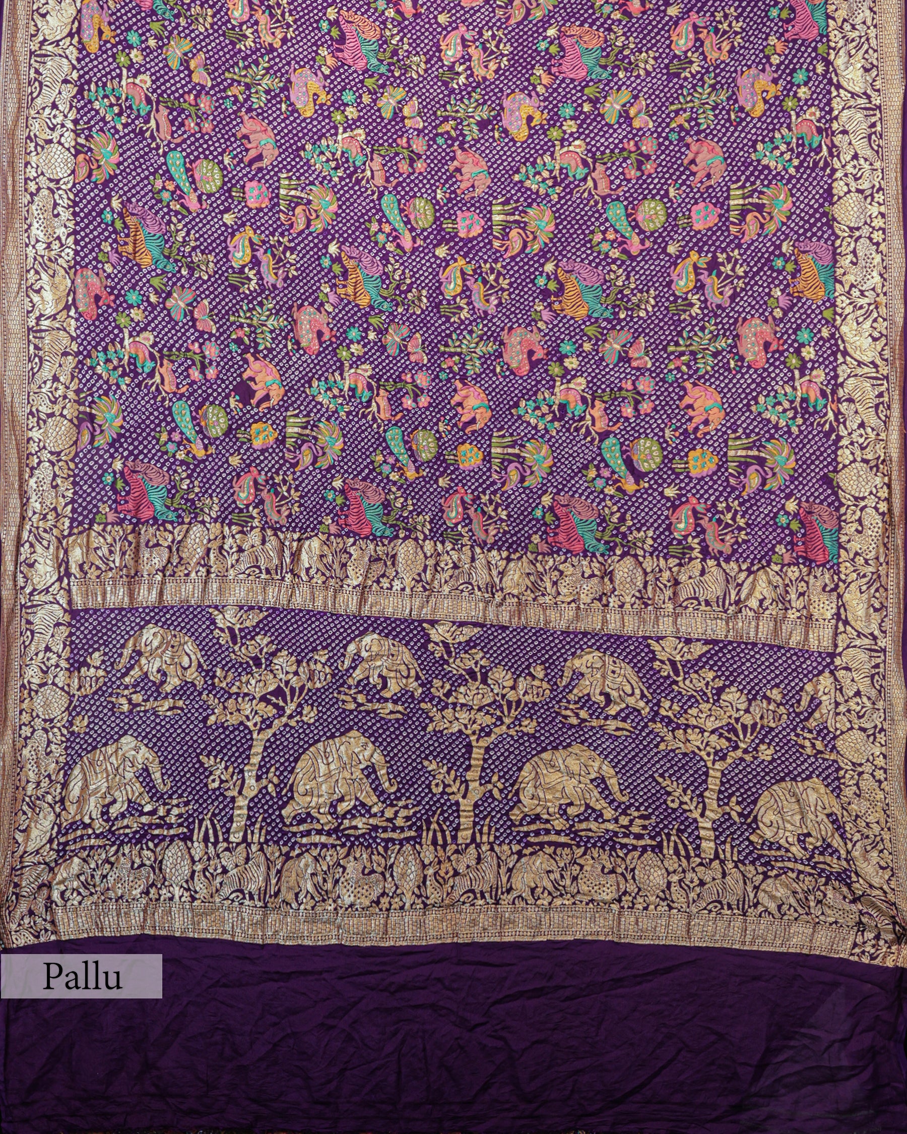 PURPLE SHIKARGAH BANDHEJ BANARASI HANDWOVEN GEORGETTE SAREE