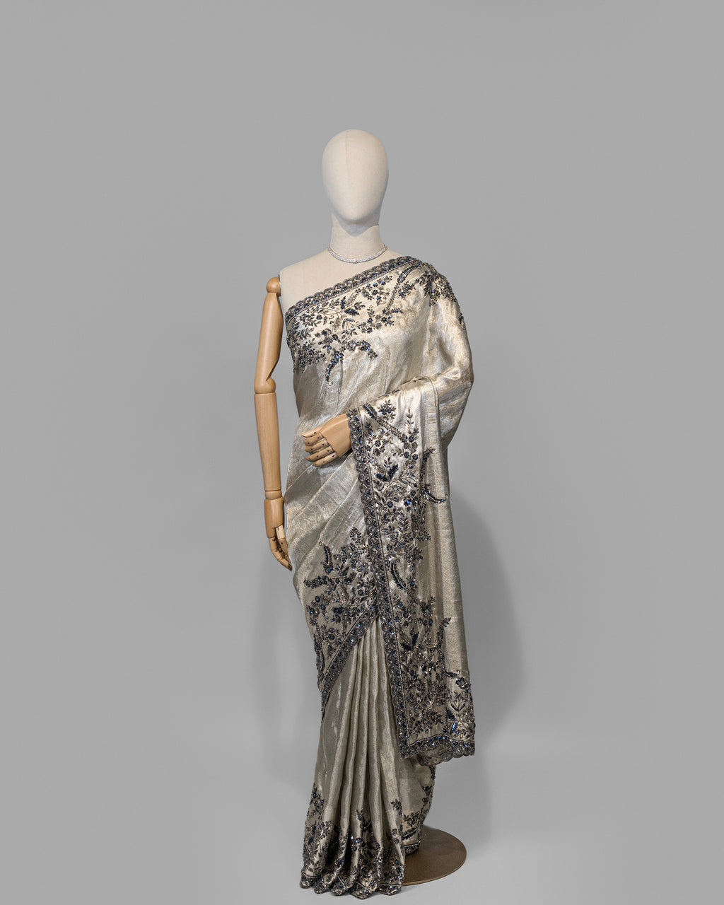 SILVER OXIDISED SOFT TISSUE KANJEEVARAM SAREE