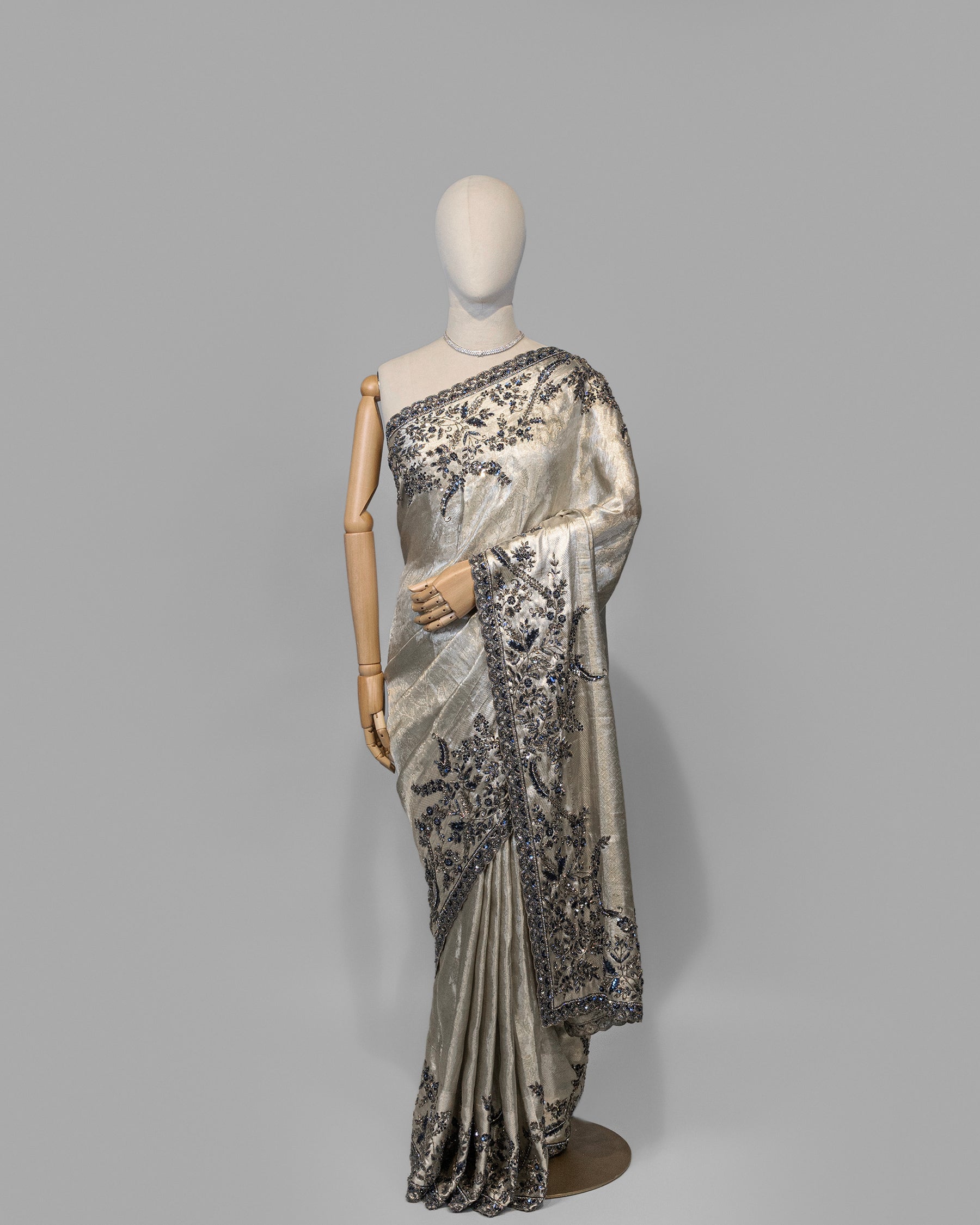 SILVER OXIDISED SOFT TISSUE KANJEEVARAM SAREE