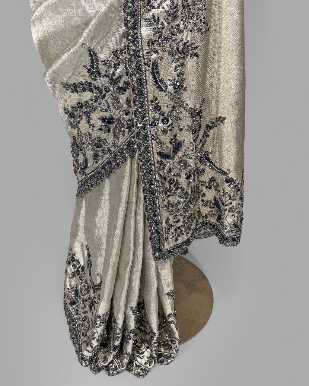 SILVER OXIDISED SOFT TISSUE KANJEEVARAM SAREE