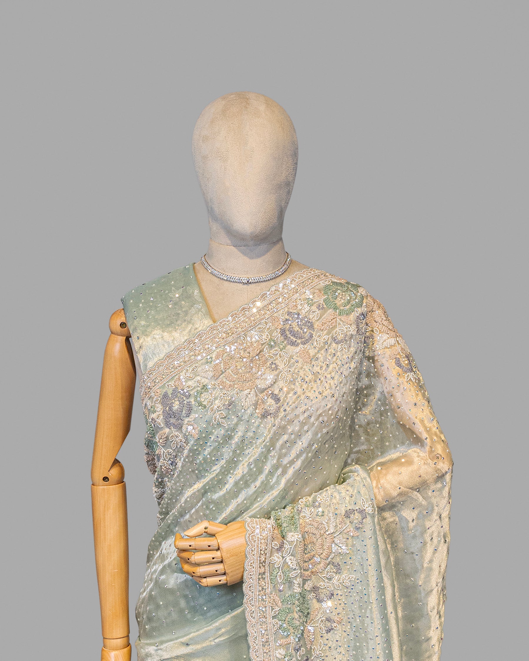 AQUA SOFT TISSUE DESIGNER SAREE