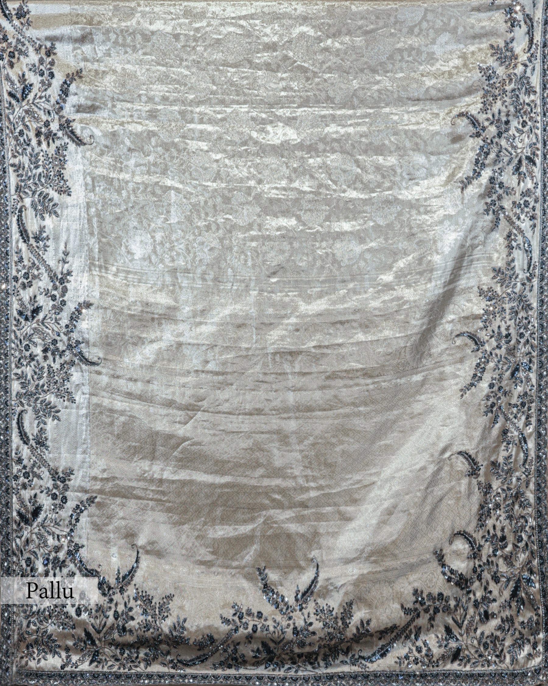 SILVER OXIDISED SOFT TISSUE KANJEEVARAM SAREE