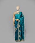 DESIGNER TEAL BLUE ZARDOZI ORAGANZA SAREE