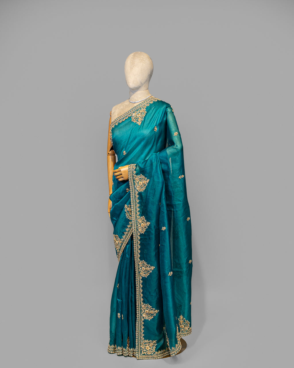 DESIGNER TEAL BLUE ZARDOZI ORAGANZA SAREE