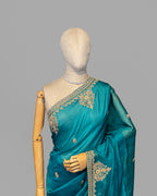 DESIGNER TEAL BLUE ZARDOZI ORAGANZA SAREE