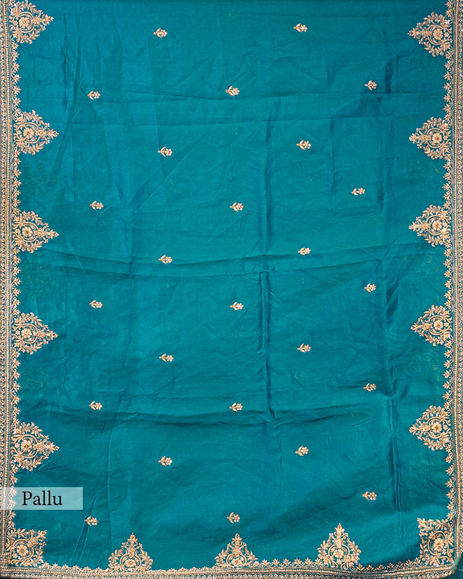 DESIGNER TEAL BLUE ZARDOZI ORAGANZA SAREE