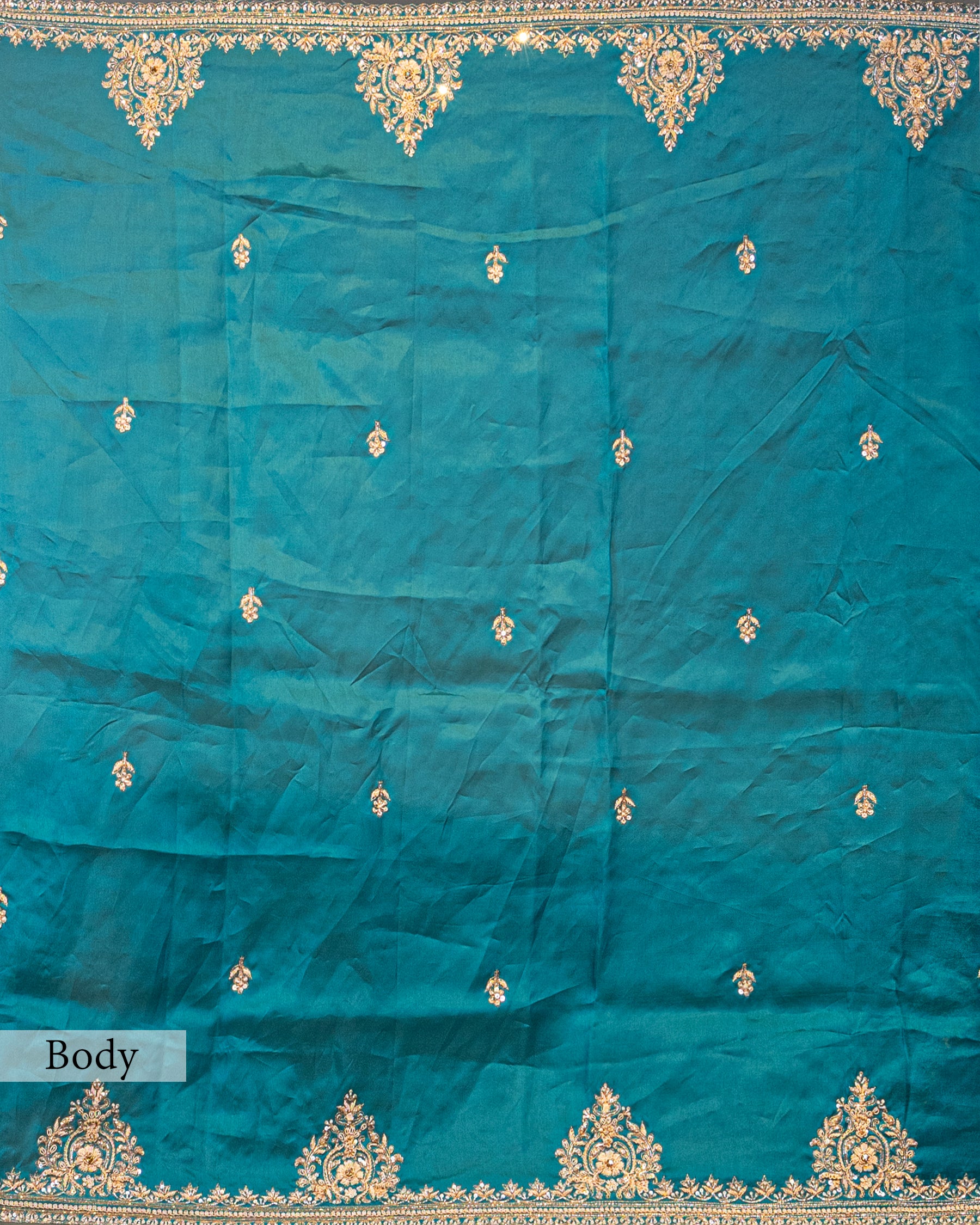 DESIGNER TEAL BLUE ZARDOZI ORAGANZA SAREE
