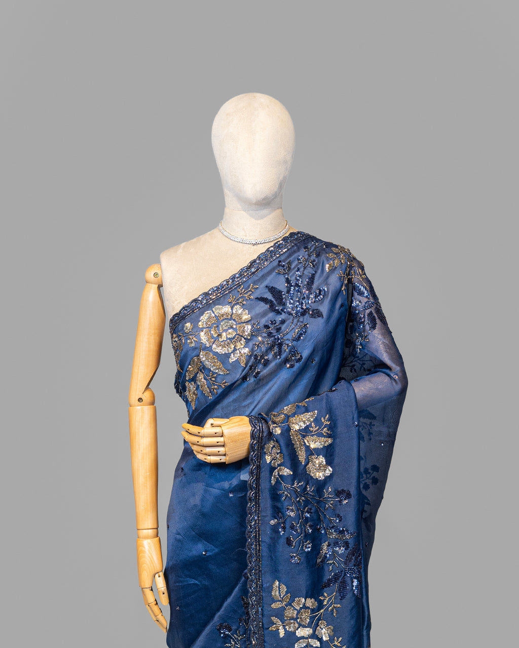 TEAL BLUE DESIGNER ORGANZA SAREE
