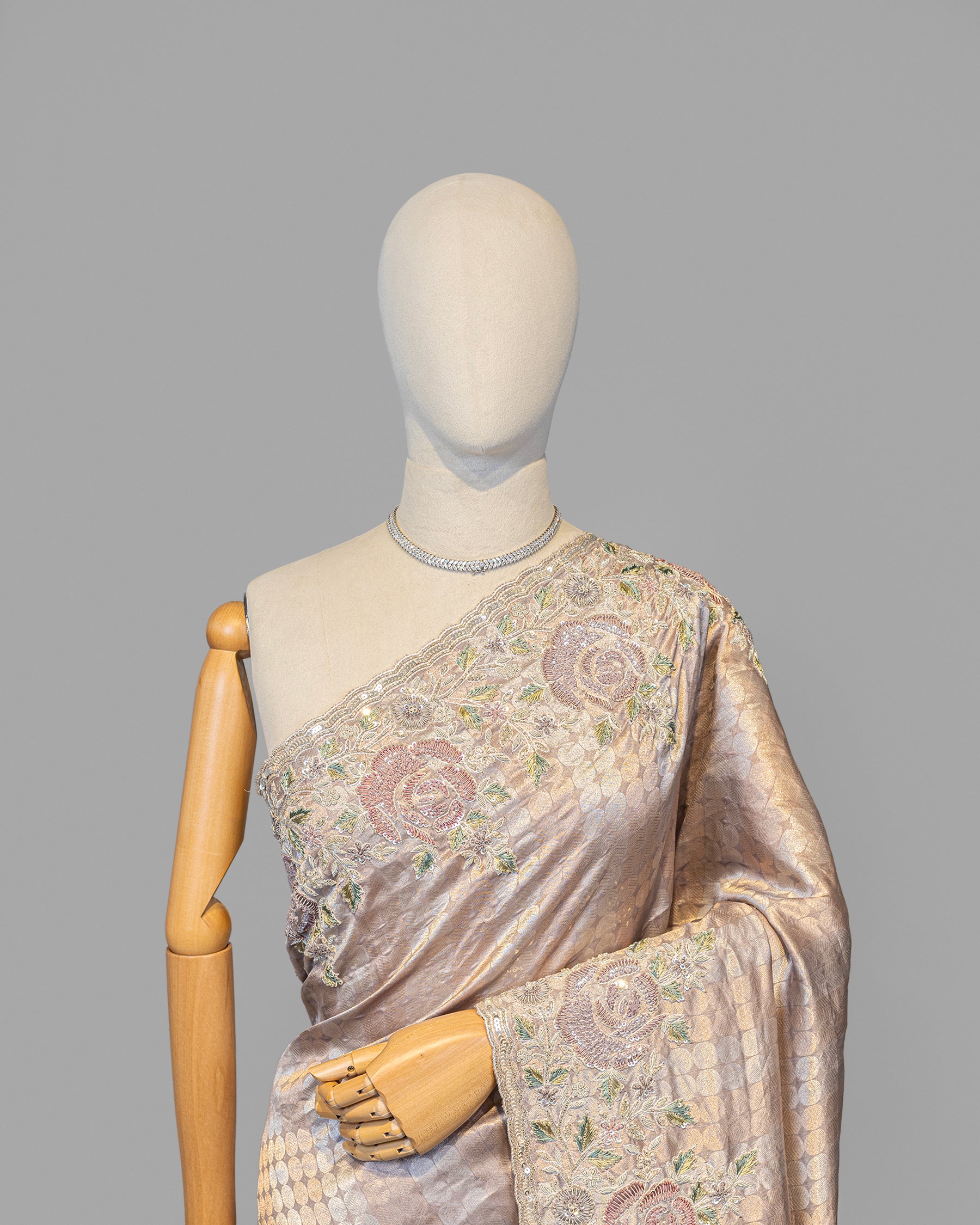 DUSTY MAUVE BANARASI TISSUE SAREE