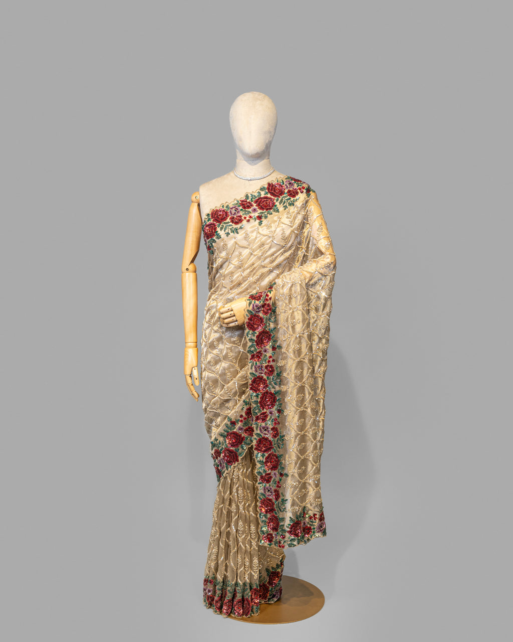 DESIGNER GOLDEN SEQUINS SCALLOP BORDER TISSUE SAREE