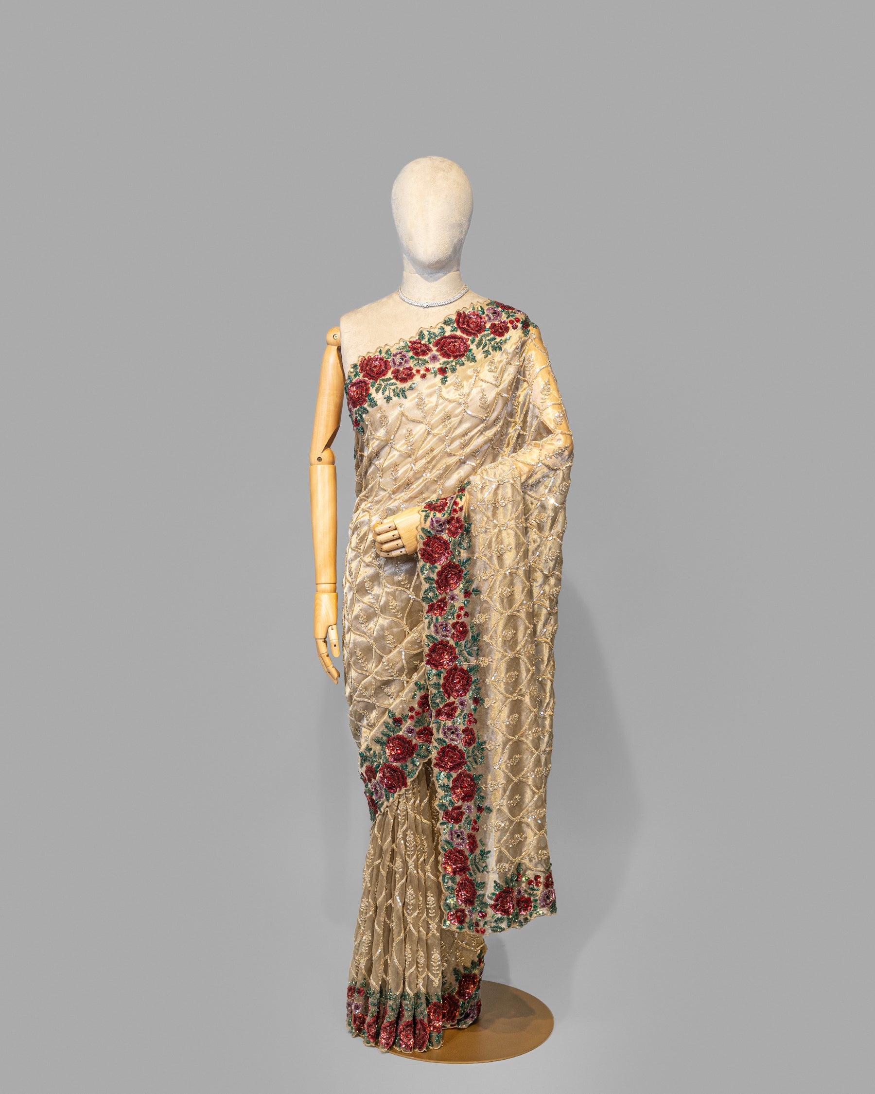 DESIGNER GOLDEN SEQUINS SCALLOP BORDER TISSUE SAREE