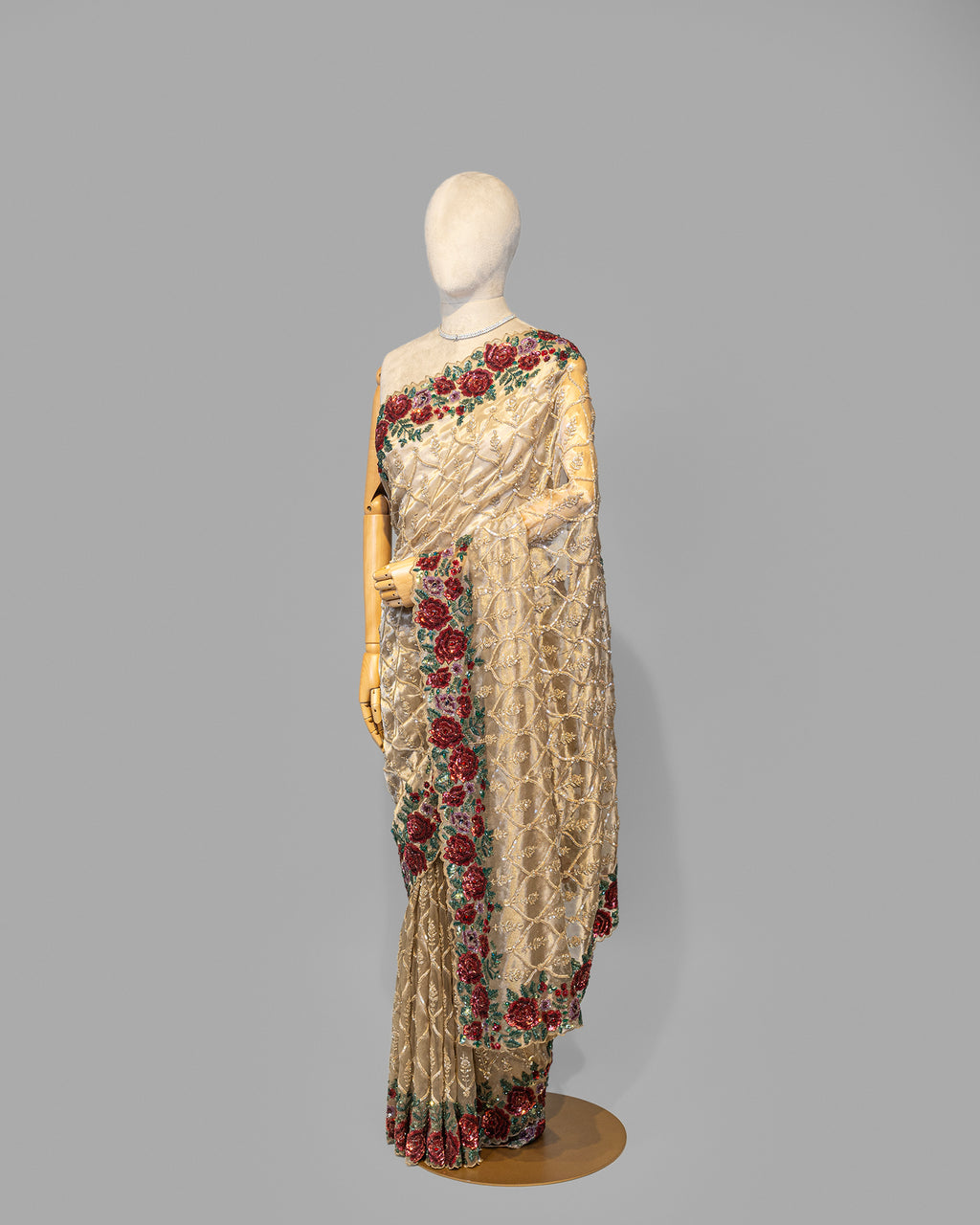 DESIGNER GOLDEN SEQUINS SCALLOP BORDER TISSUE SAREE