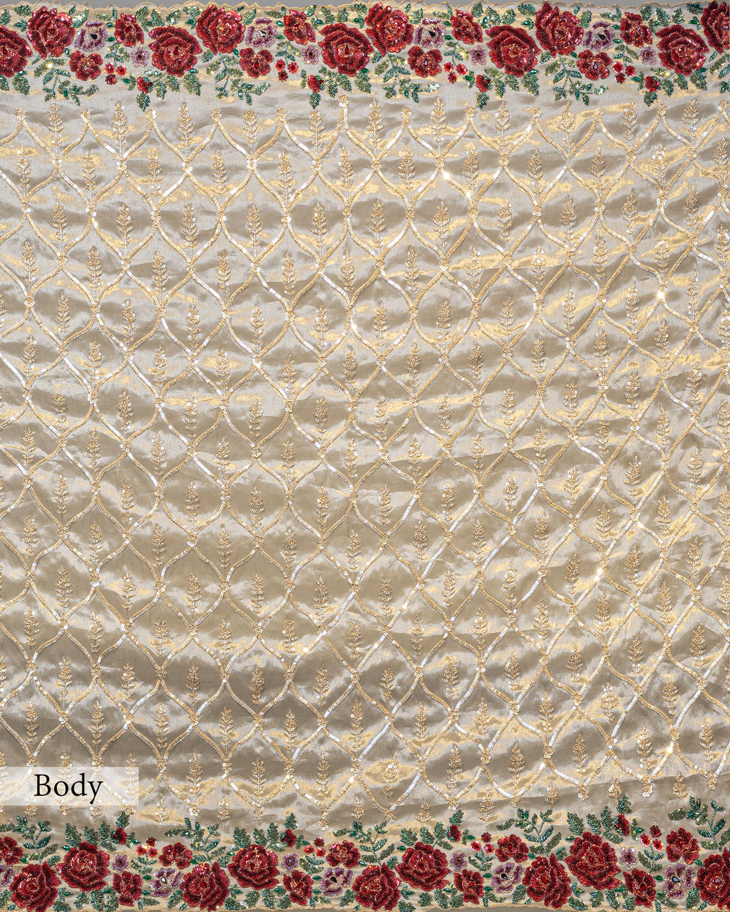 DESIGNER GOLDEN SEQUINS SCALLOP BORDER TISSUE SAREE