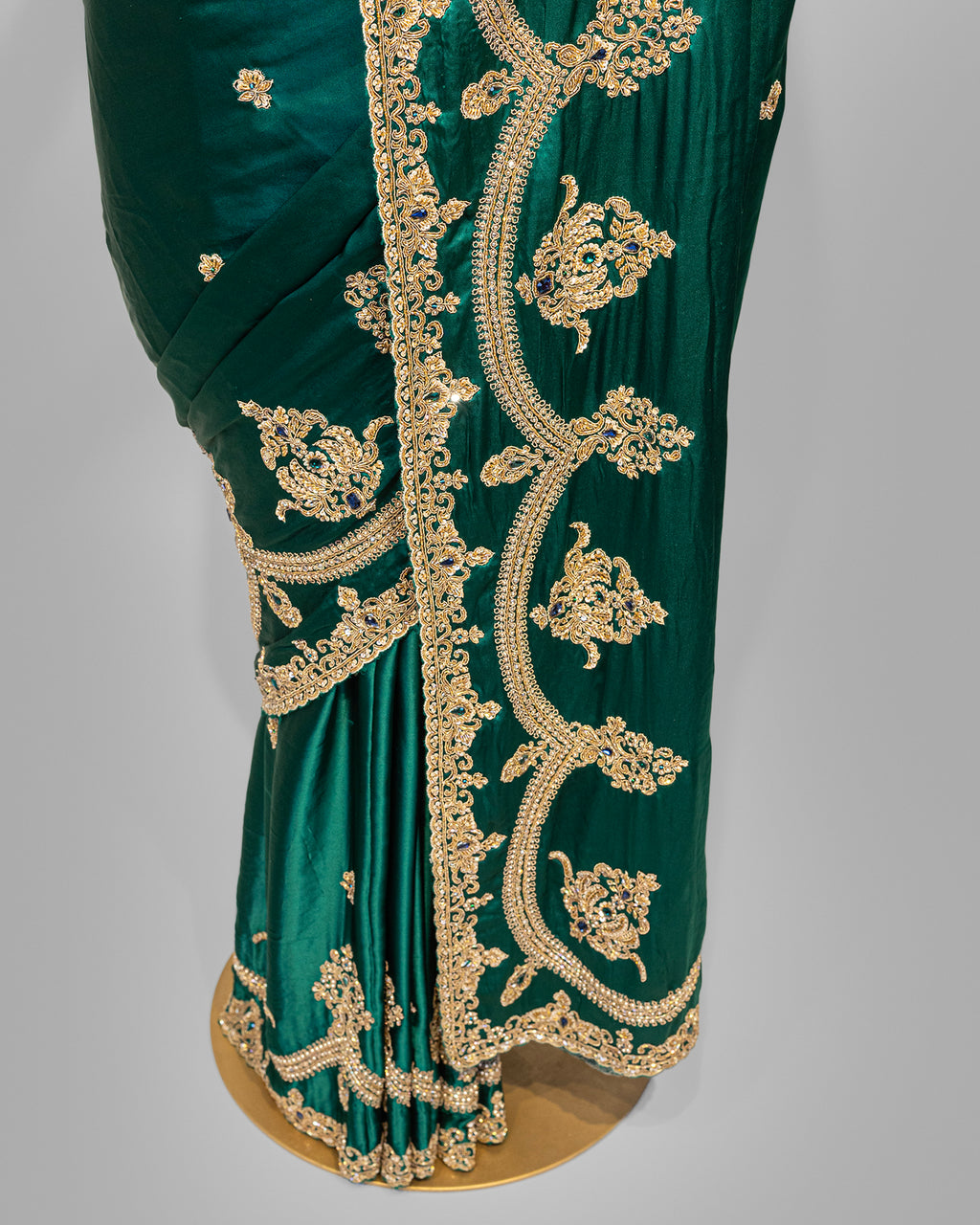 DESIGNER EMERALD GREEN SHAMOZ SILK SAREE