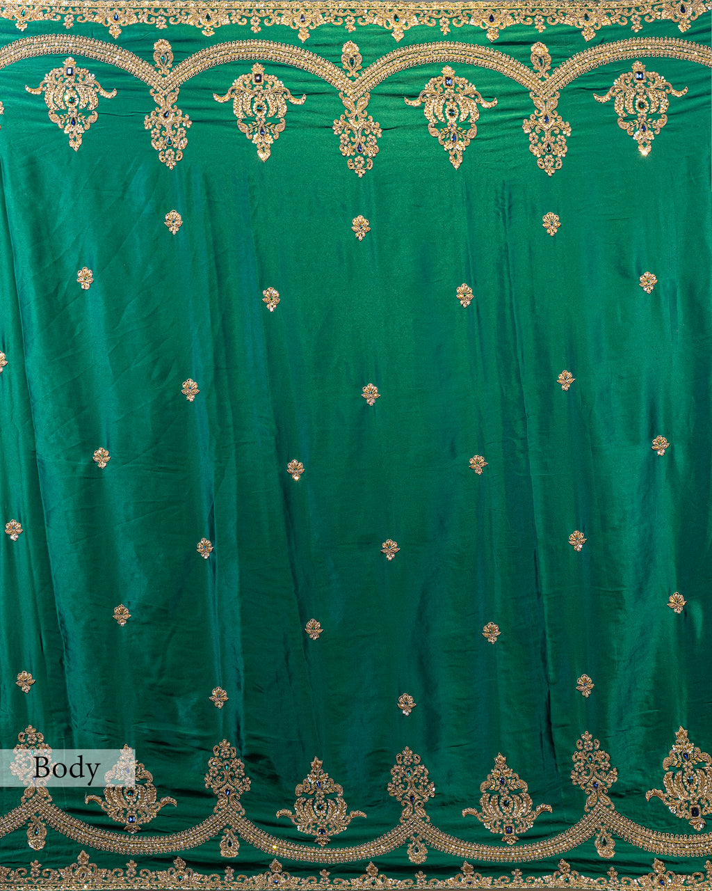 DESIGNER EMERALD GREEN SHAMOZ SILK SAREE