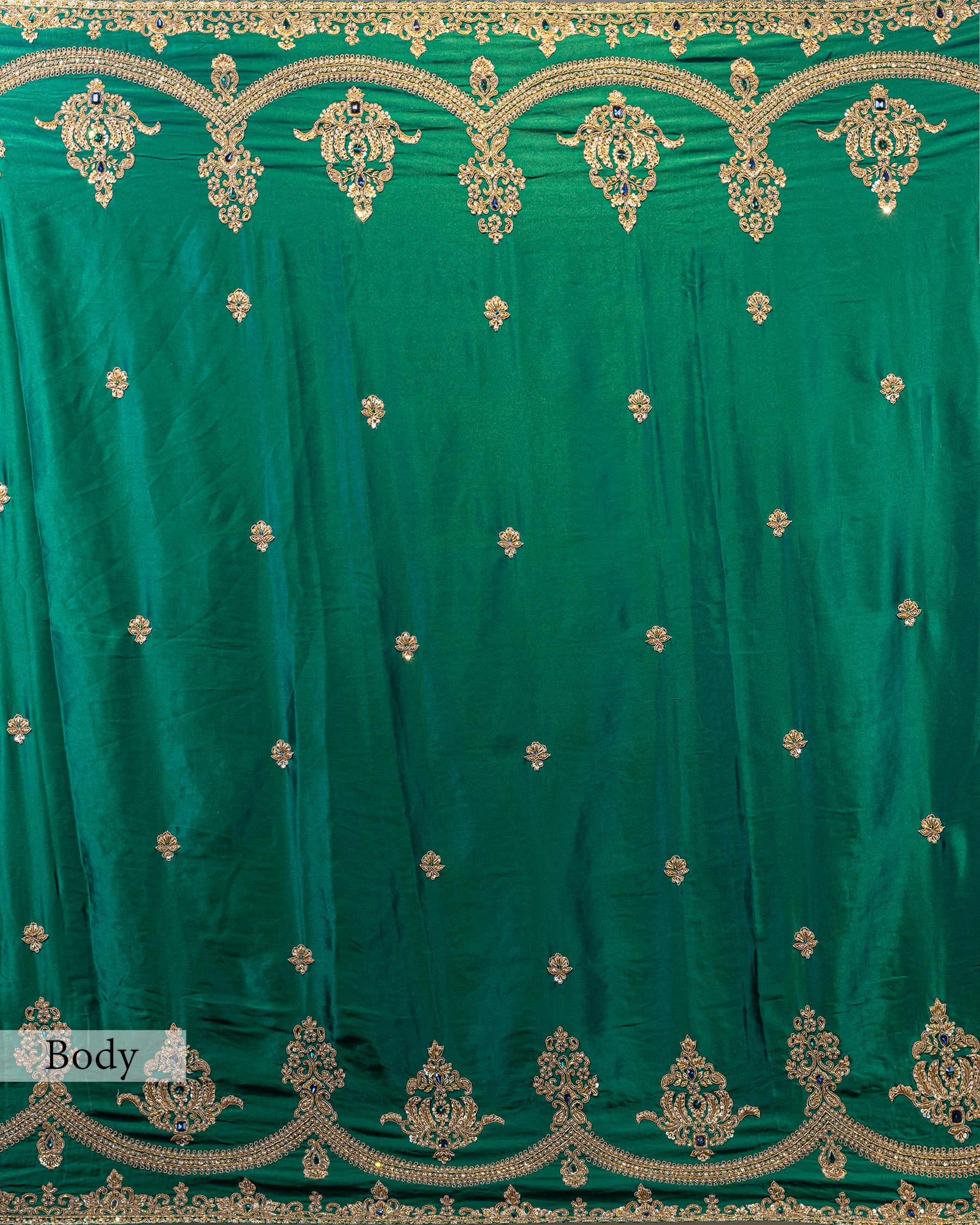 DESIGNER EMERALD GREEN SHAMOZ SILK SAREE