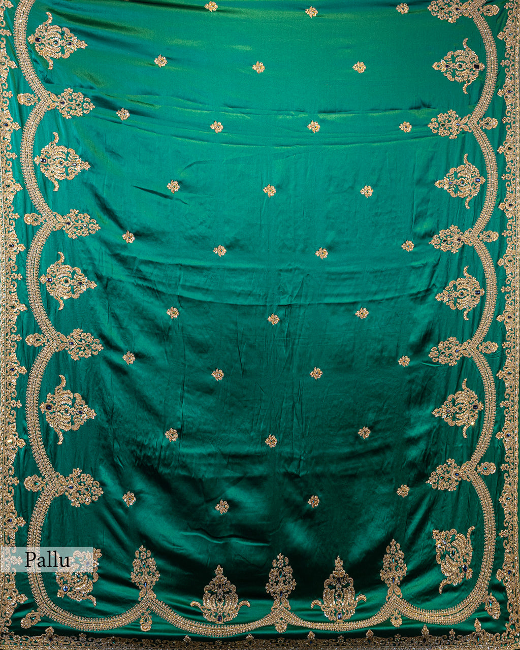 DESIGNER EMERALD GREEN SHAMOZ SILK SAREE