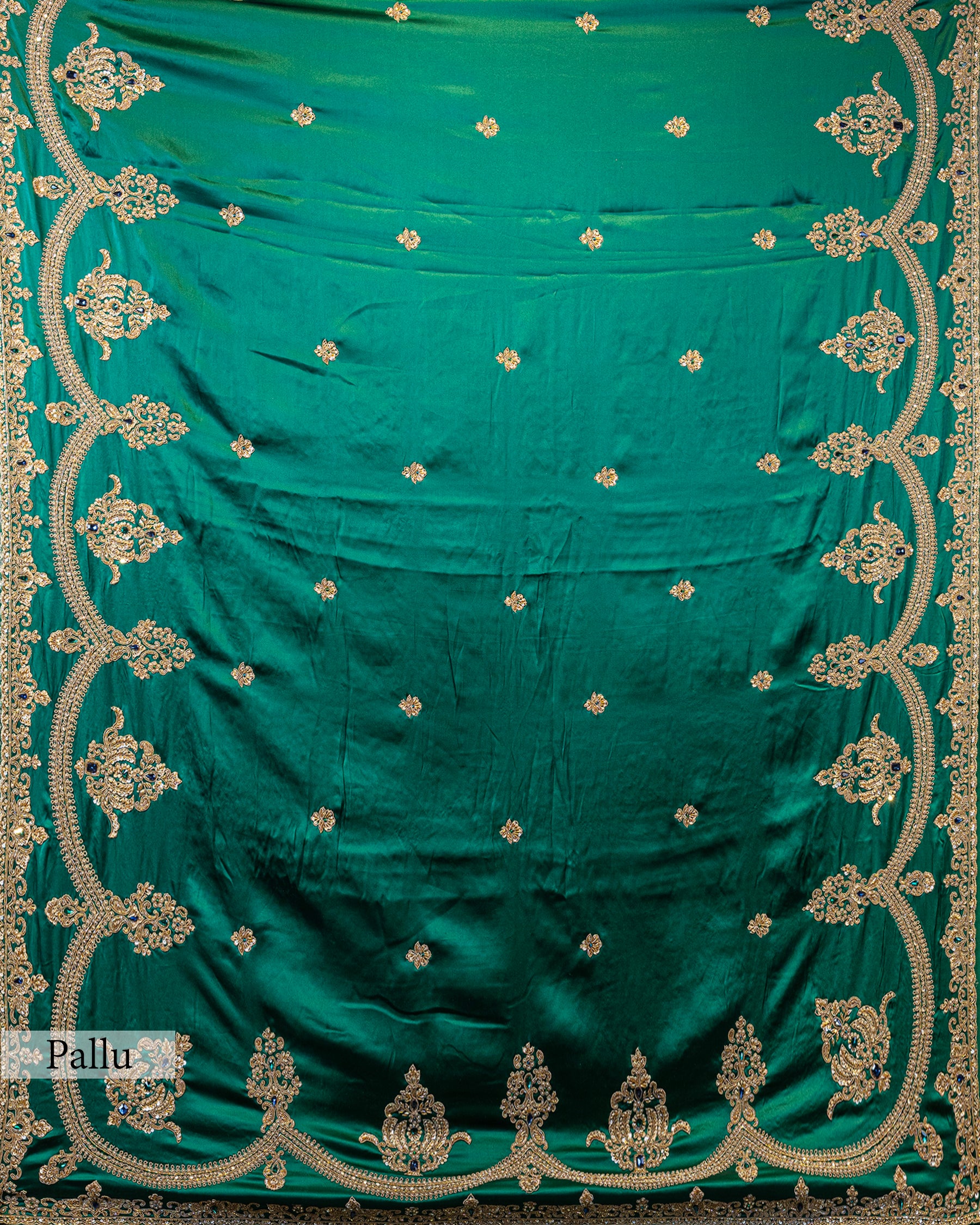 DESIGNER EMERALD GREEN SHAMOZ SILK SAREE