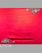 SCARLET RED ANTIQUE APPLIQUE WORK SILK SAREE
